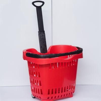 Plastic Shopping Supermarket Basket with Wheels