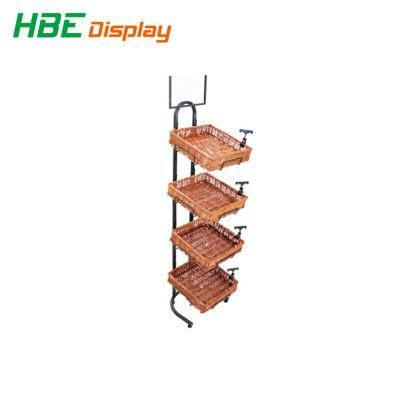 Big Capacity Metal Wire Display Rack Metal Stand with Basket for Bread