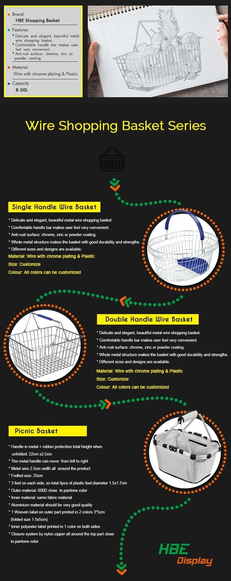 Double Handle Galvanized Steel Wire Hand Shopping Basket with Dipped Handle