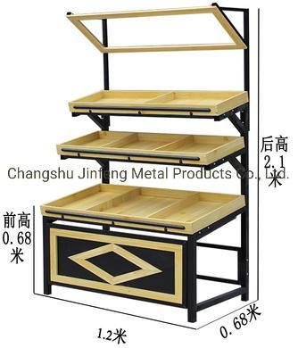 Supermarket Single-Sided Steel-Wooden Fruit and Vegetable Display Shelf