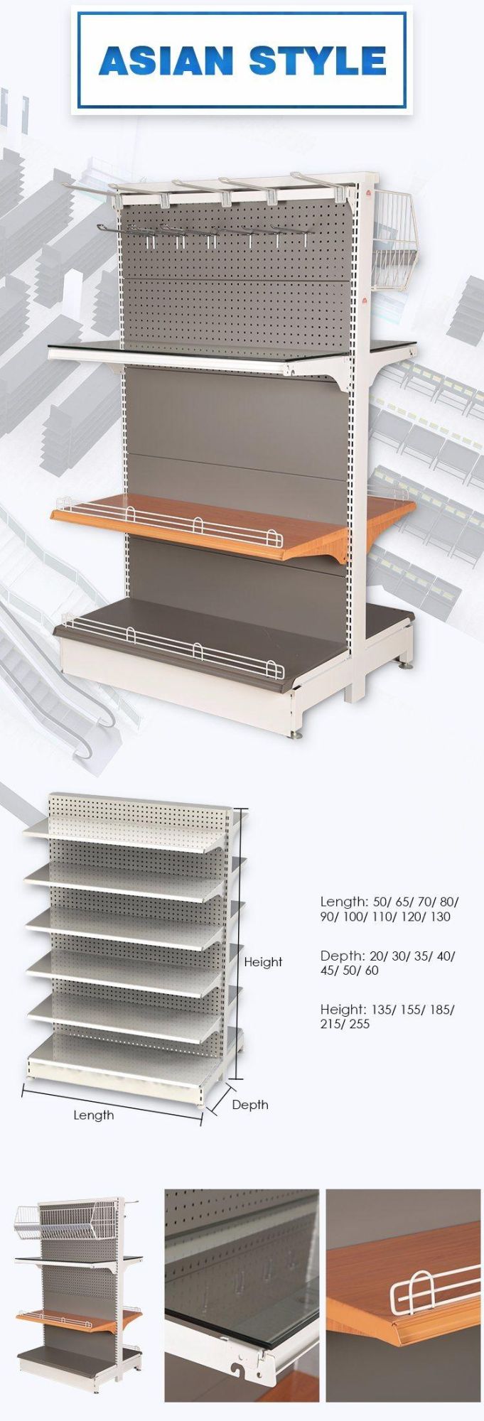 Supermarket Shelf Type and Double-Sided Feature Supermarket Rack