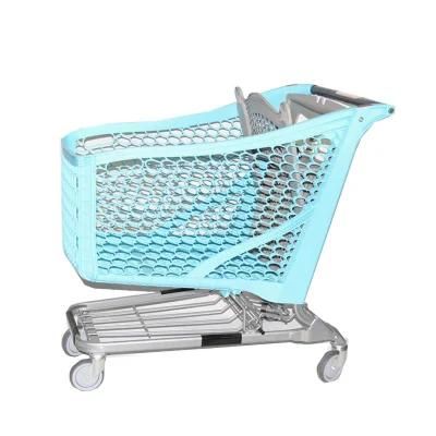 Store Hand Push Cart with Seat Supermarket Plastic Shopping Trolley