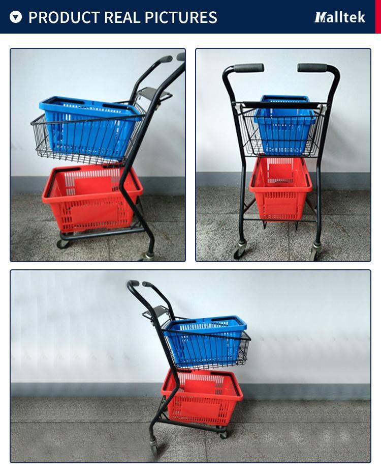 Japanese Double Layer Hand Basket Supermarket Shopping Trolley Cart for Grocery Store