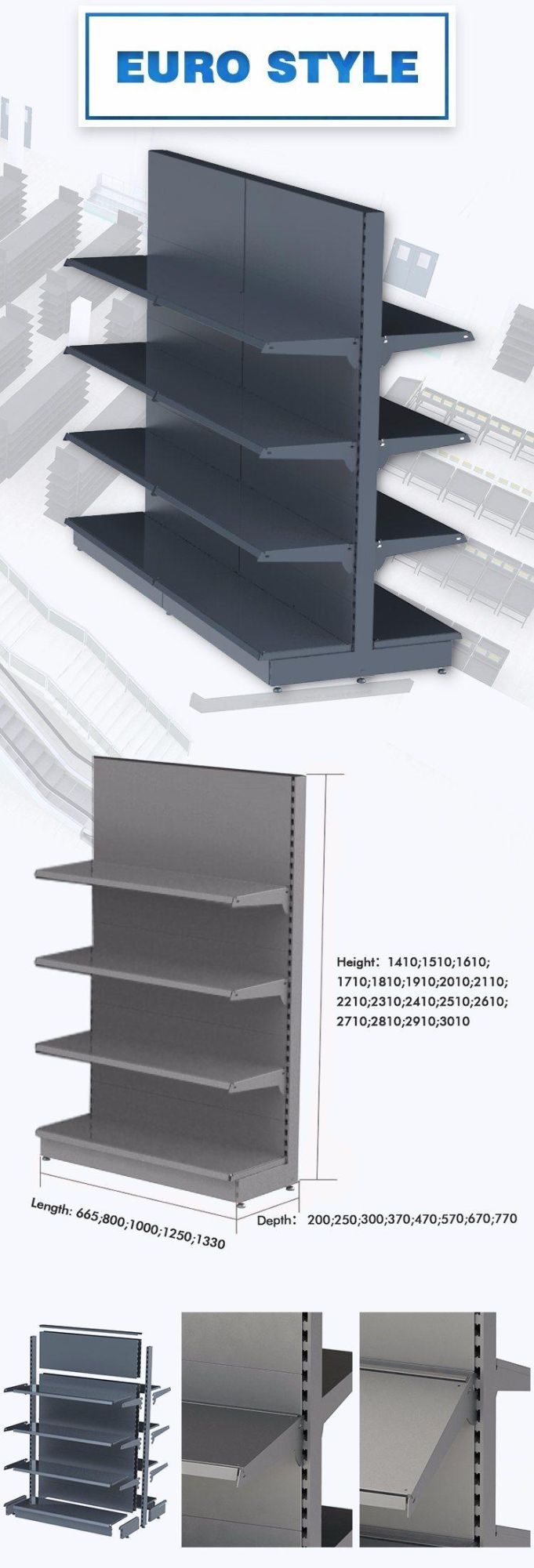 Supermarket Shelf Type and Double-Sided Feature Supermarket Rack