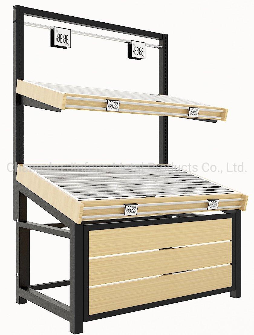 Supermarket Fruit Display Shelves Wooden and Metal Display Rack