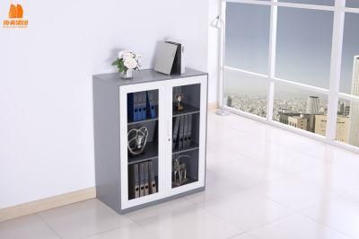 Half Height File Cabinet Steel Cupboard with 2 Glass Door