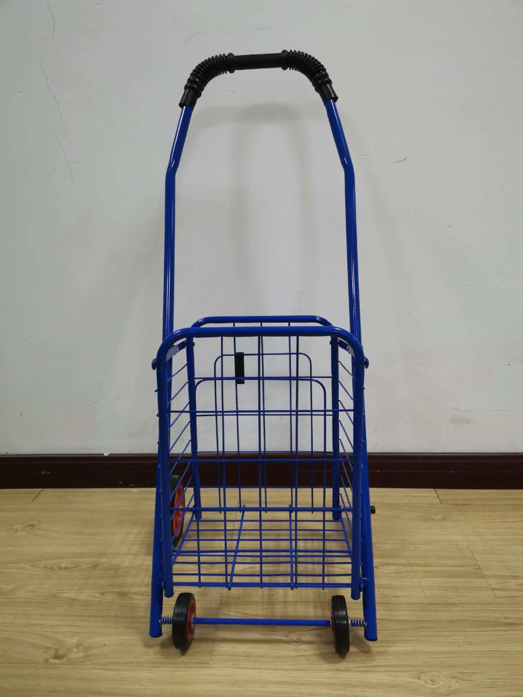 China Supplier Collapsible Rolling Foldable Metal Cart for Supermarket Shopping