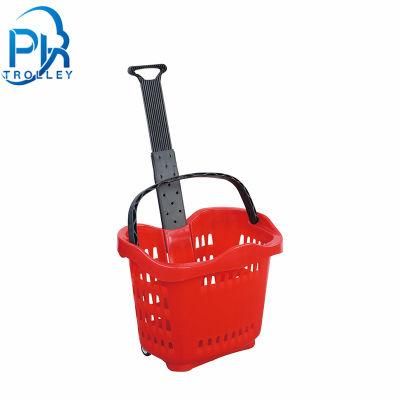 Supermarket Plastic Trolley Shopping Baskets with Wheels