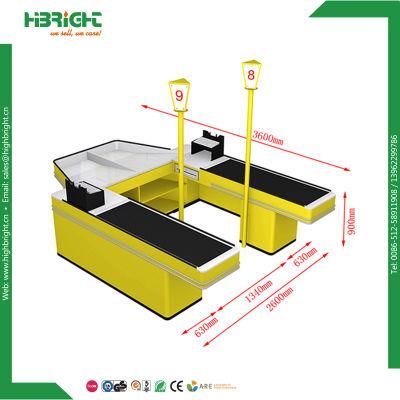 Supermarket Double Position Checkout Counter with Automatic Conveyor Belt