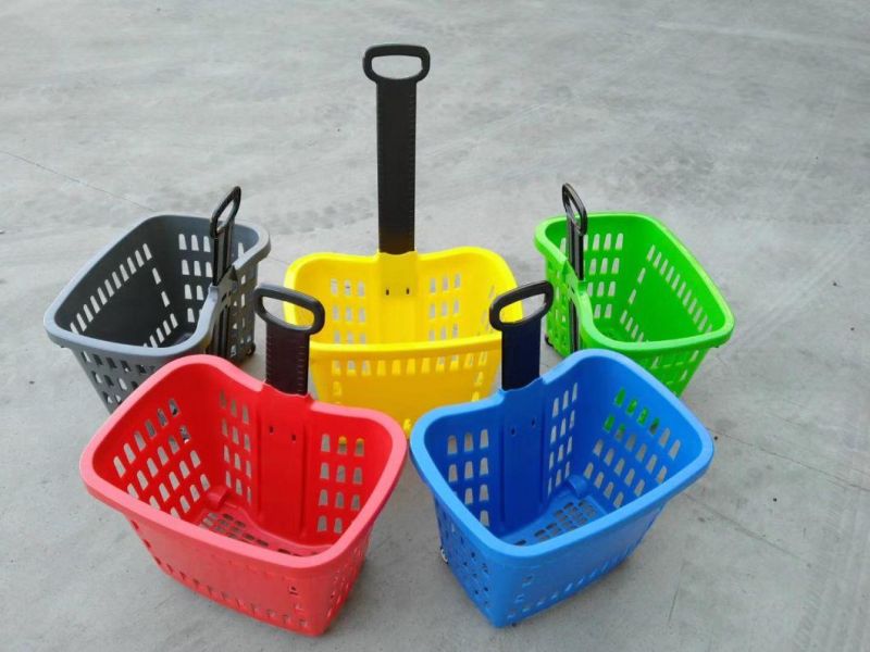 Cheap Price Plastic Trolley with Two Wheels Supermarket Shopping Basket