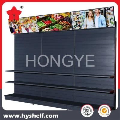 Supermarket Metal Gondola Shelving Slat Back with Top LED Lamp