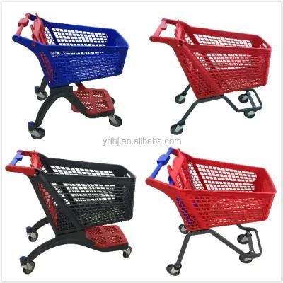 Shopping Cart Plastic Basket Body Galvanized Sprayed with Bottom Net