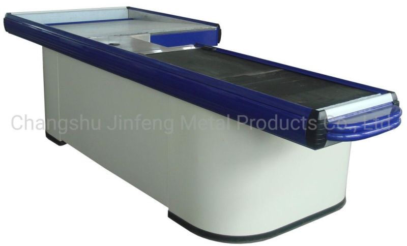 Supermarket Checkout Counter Store Metal Cashier Desk with Conveyor Belt