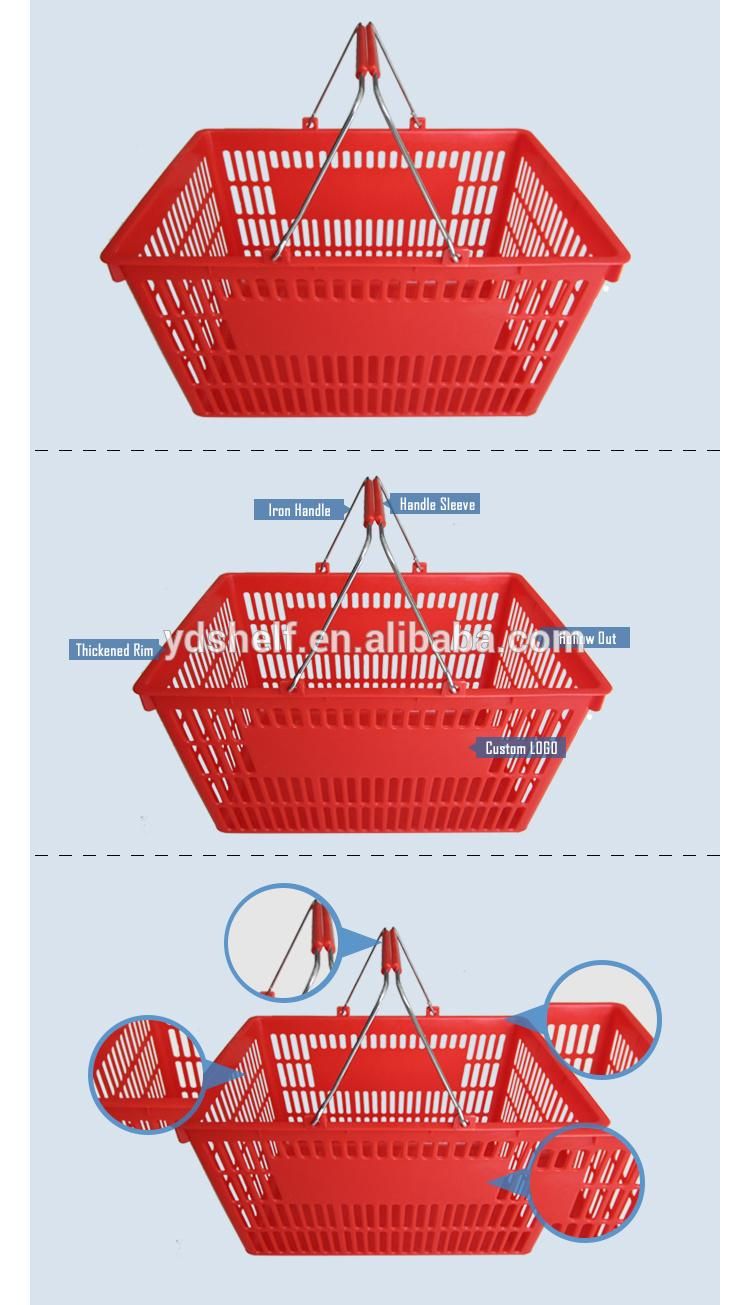 Supermarket Hand Basket with Metal Handles