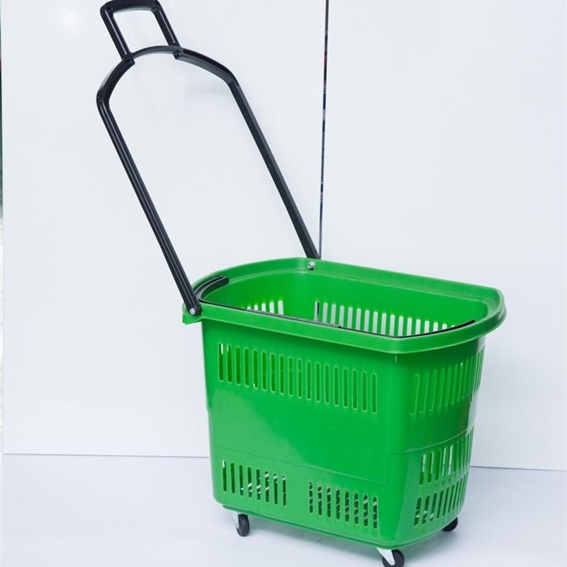 Bright Yellow Color Plastic Shopping Trolley Basket