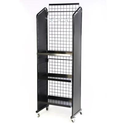 Metal Sheet Shelf Mesh Grid Backboard Display Rack with Caster