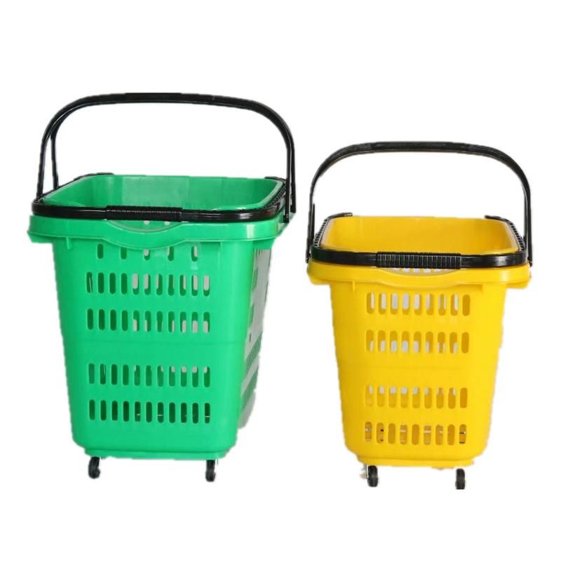 Cheap Price Plastic Supermarket Trolley Four Wheels Large Shopping Basket