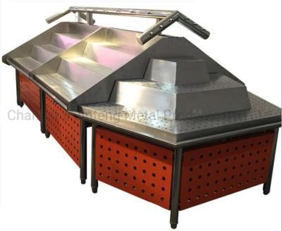 Supermarket Stainless Steel Surface Vegetable and Fruit Display Stand with Spray System