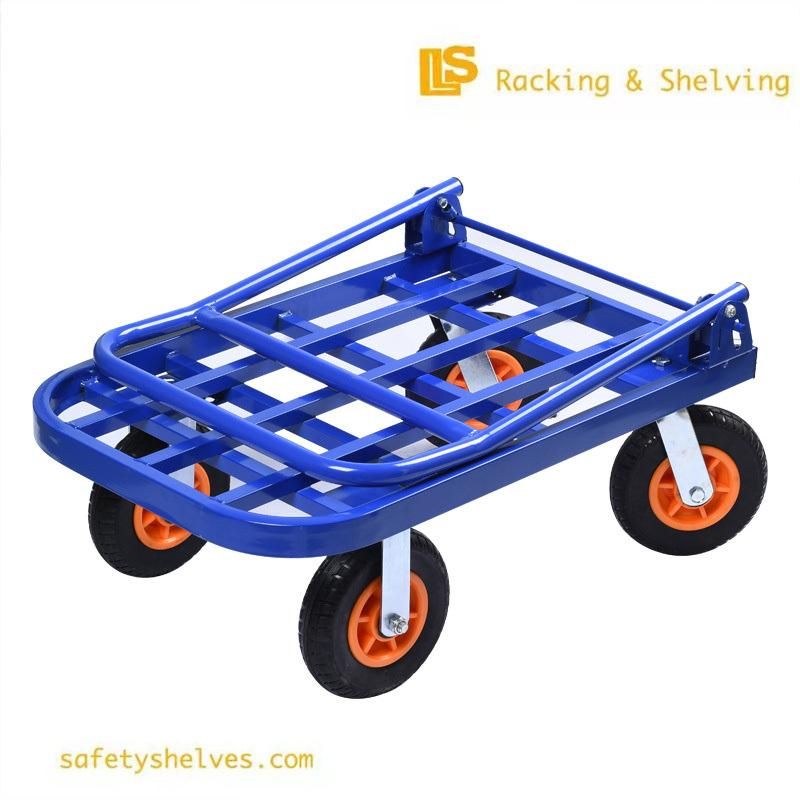 Heavy Duty Industrial Foldable Square Tube Trolley 4 Wheels Push-Pull Trucks for Warehouse Storage