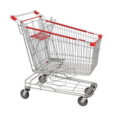 Good Quality Hand Push Market Basket Trolley with PU and TPR Wheels