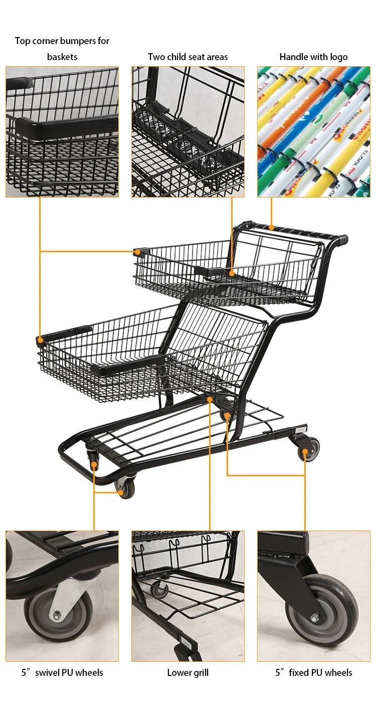 American Style Shopping Cart Two Tier Baskets Supermarket Trolley