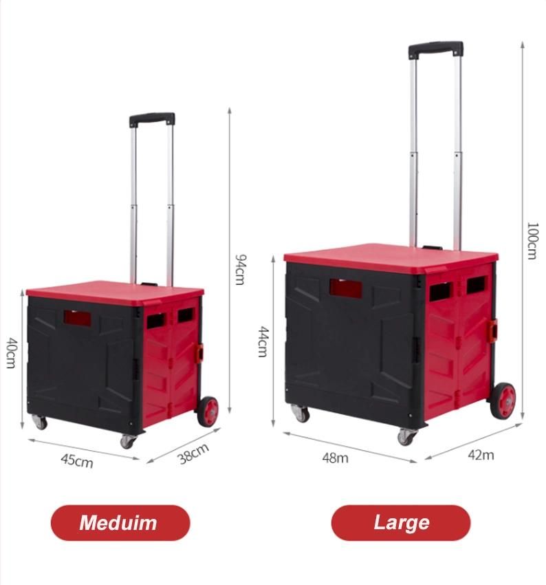 China Foldable Luggage Shopping Trolley Plastic Rolling Box Cart with Multi Functions