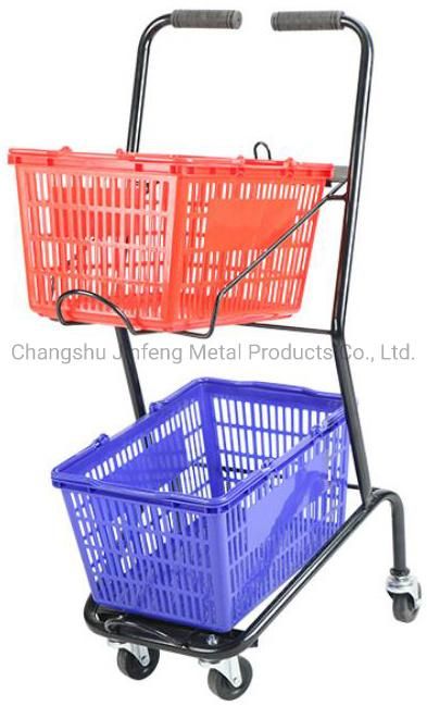 Supermarket Double Layers Metal Shopping Trolley Cart