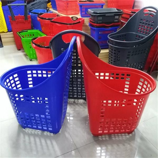 Supermarket Used Big Hand Pull Plastic Shopping Trolley Basket