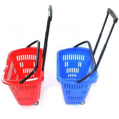 Large Capacity Four Wheels Plastic Trolley Supermarket Shopping Basket