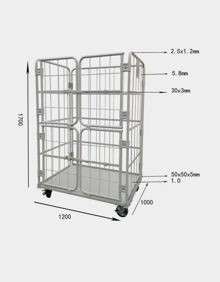 4 Doors Design Folding Steel Warehouse Roll Container