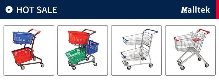 Three Basket Double Layers Metal Supermarket Shopping Handing Push Carts