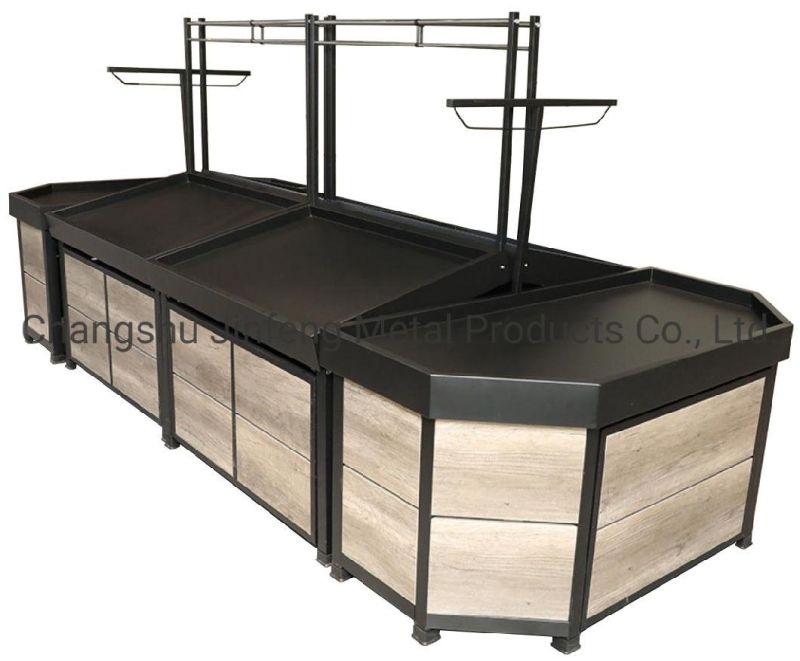 Supermarket Steel-Wood Fruit Vegetable Display Rack Vegetable and Fruit Shelves