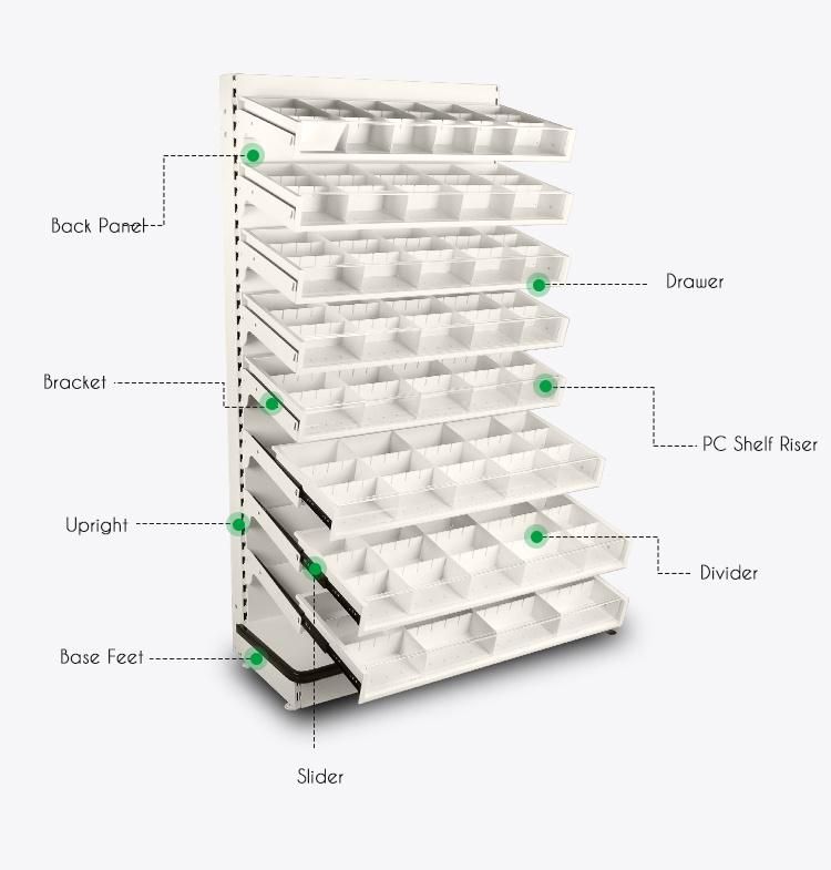 Drug Pharmacy Store Drugstore Multi Layers Display Shelf with Telescopic Shelf