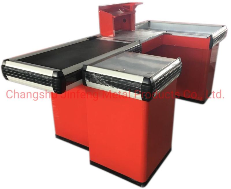 Supermarket Money Counter Metal Checkout Counter with Conveyor Belt