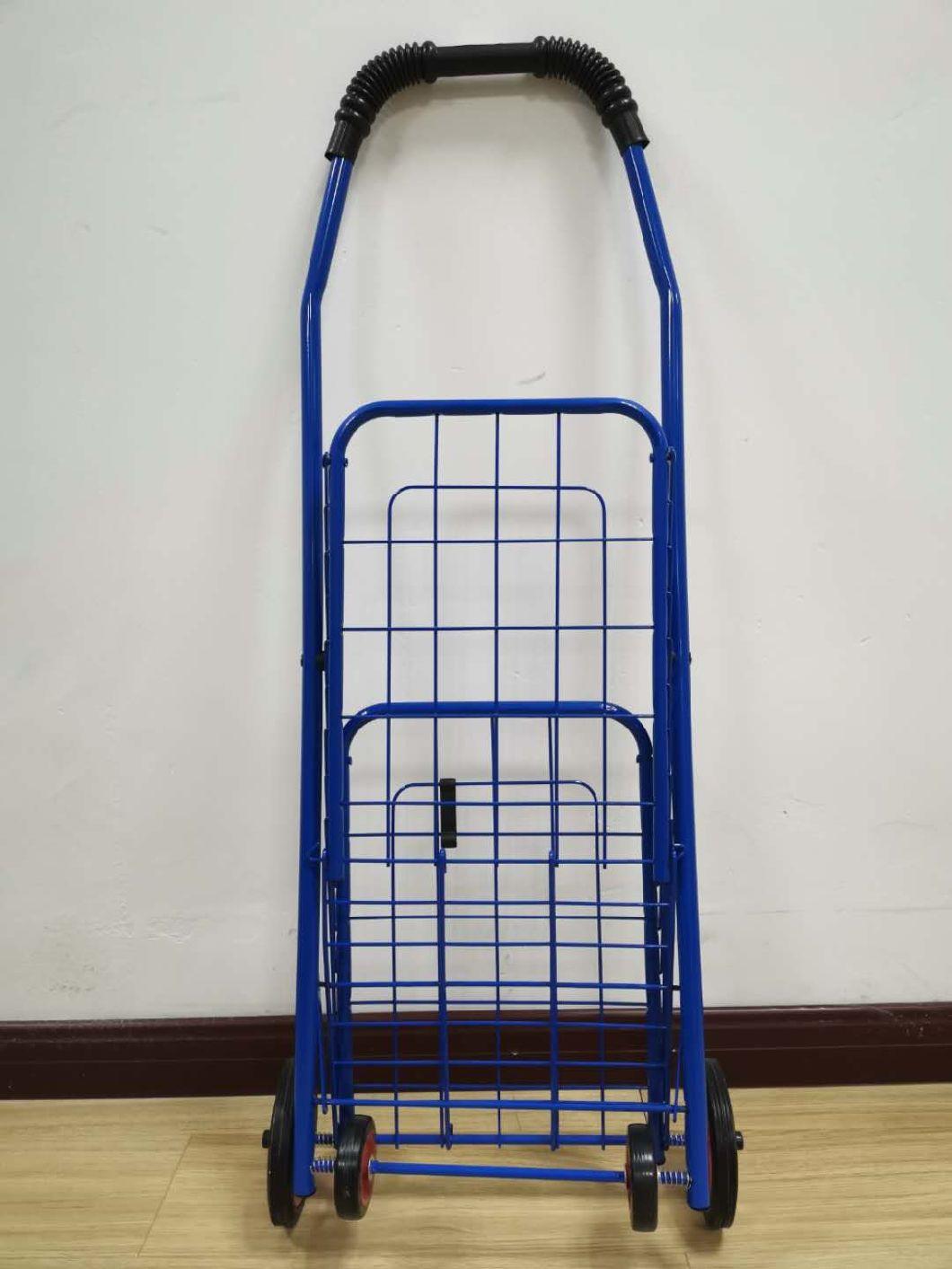 China Supplier Collapsible Rolling Foldable Metal Cart for Supermarket Shopping