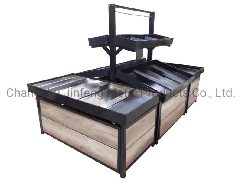 Supermarket Steel-Wood Fruit and Vegetable Display Stand