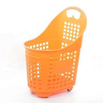 New-Design Back-Style Four-Wheeled Plastic Supermarket Shopping Basket Trolley