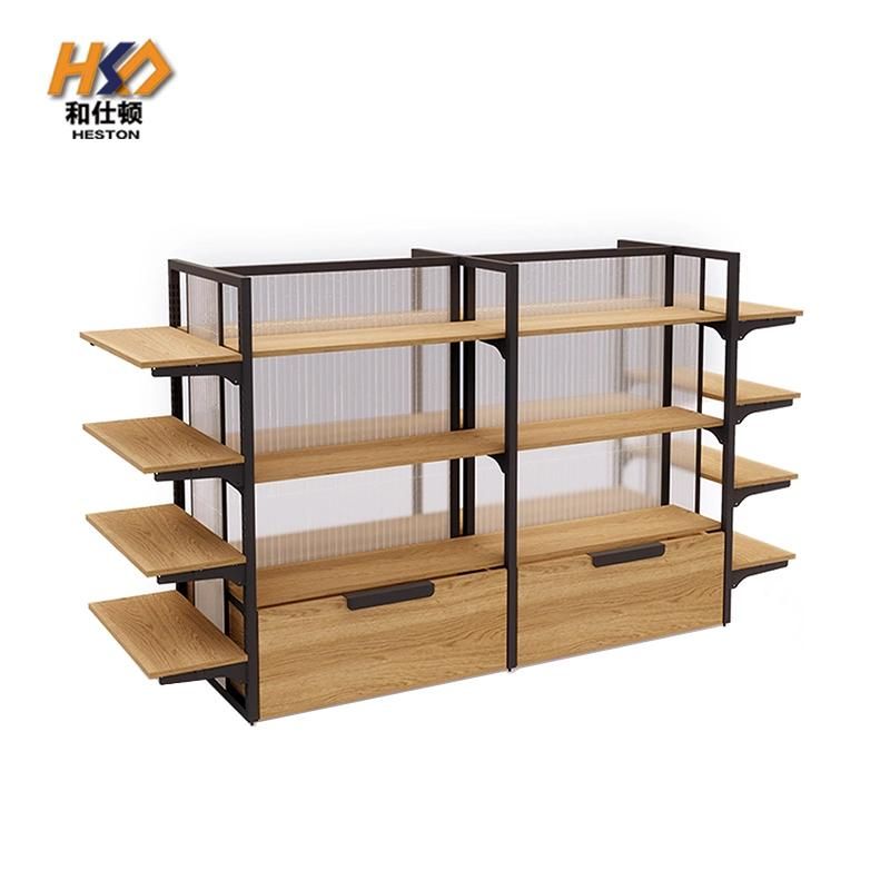 Factory Wholesale Custom Modern Detachable Steel-Wood Combination Display Rack Supermarket Shelf