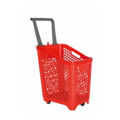 Perforated Large Hand Push Shopping Basket with Four Wheels 68L