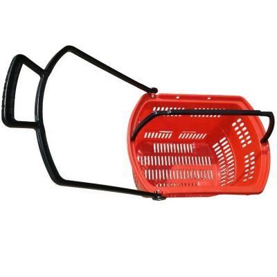 Hot Selling Supermarket Plastic Shopping Basket with Wheels