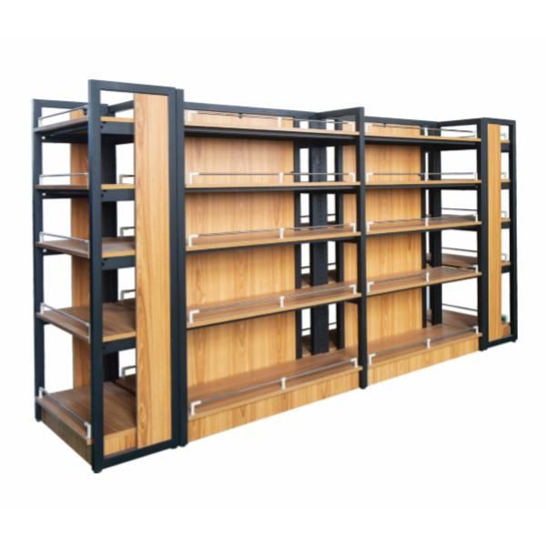 Double-Sided Wooden Shelf with 5 Layers Made up of Main Frame and End