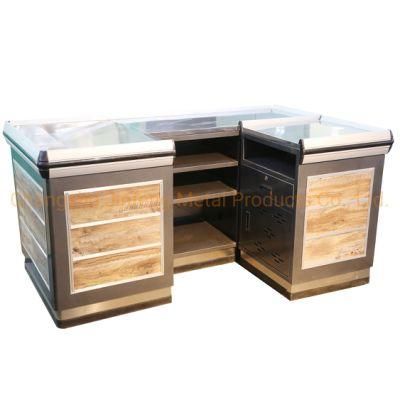 Design Supermarket Convenience Store Metal Cashier Desk with Wood