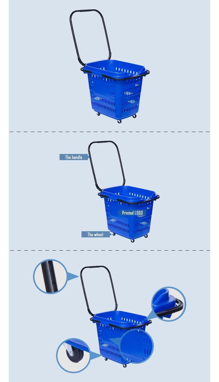 Wholesale Rolled Baskets Double Pull Rod Trolley Shopping Basket with Wheels