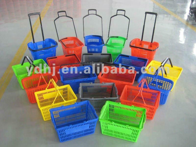 Cheap Shopping Baskets with Wheels Plastic Shopping Trolley with Handles