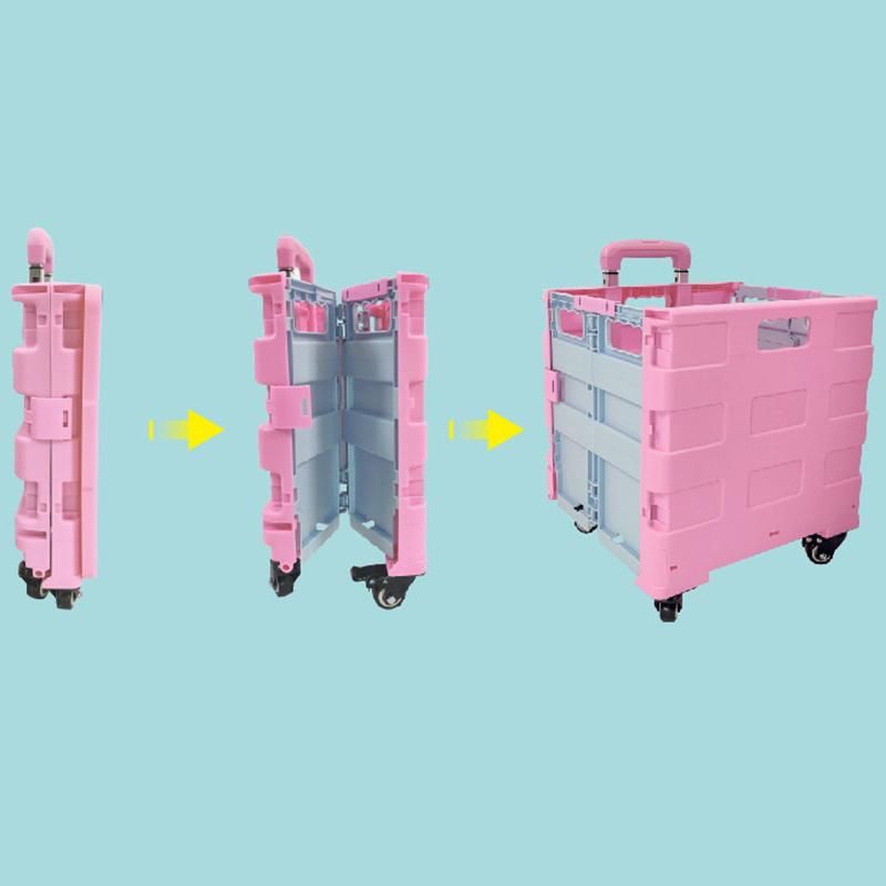 Foldable Plastic Box Stainless Steel Frame Carts Supermarket Shopping Trolley