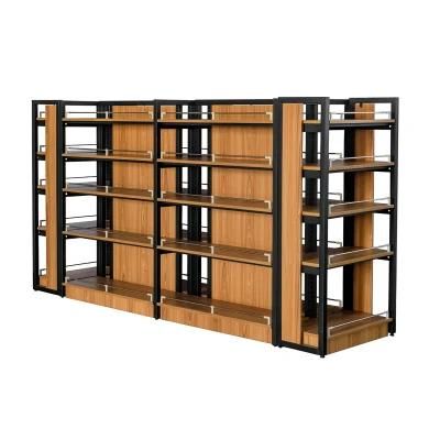 Supermarket Gondola Equipment MDF Display Racks Wooden Steel Shelves