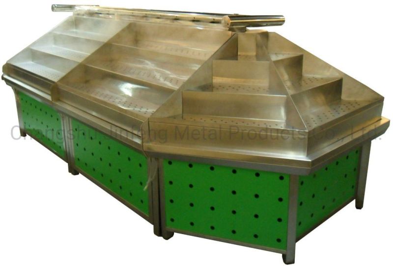 Supermarket Stainless Steel Surface Vegetable and Fruit Display Stand with Spray System