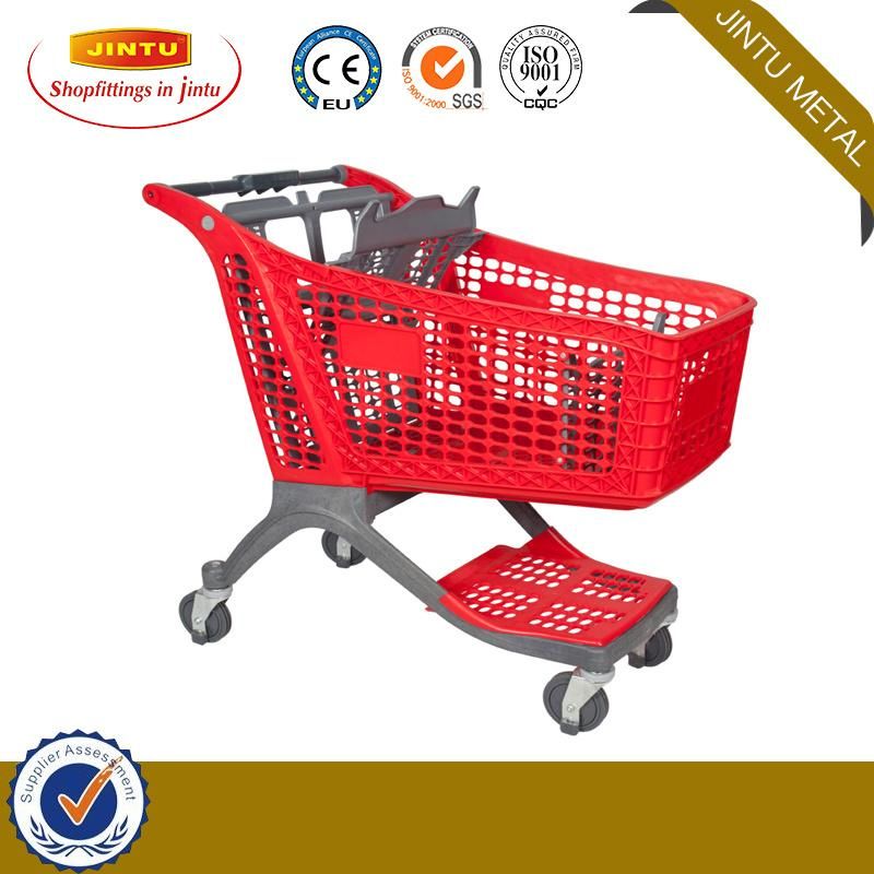 Supermarket Hypermarket American Plastic Basket Hand Push Trolley Shopping Cart