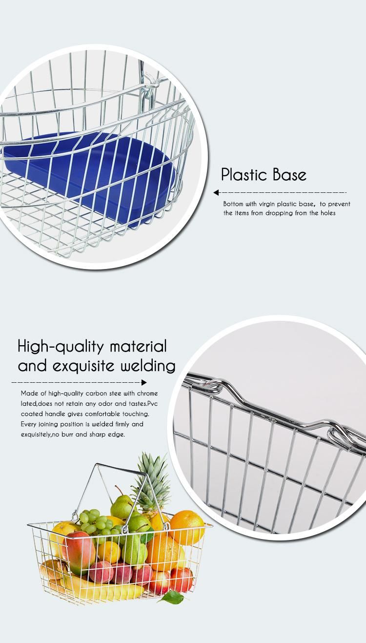 Metal Wire Mesh Supermarket Storage/Shopping 2 Handles Basket