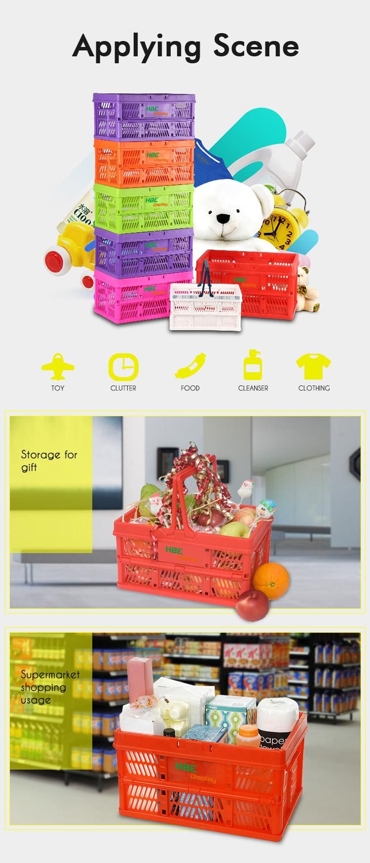 Fruit Vegetable Awesome Storage Crate Plastic Folding Basket for Supermarket